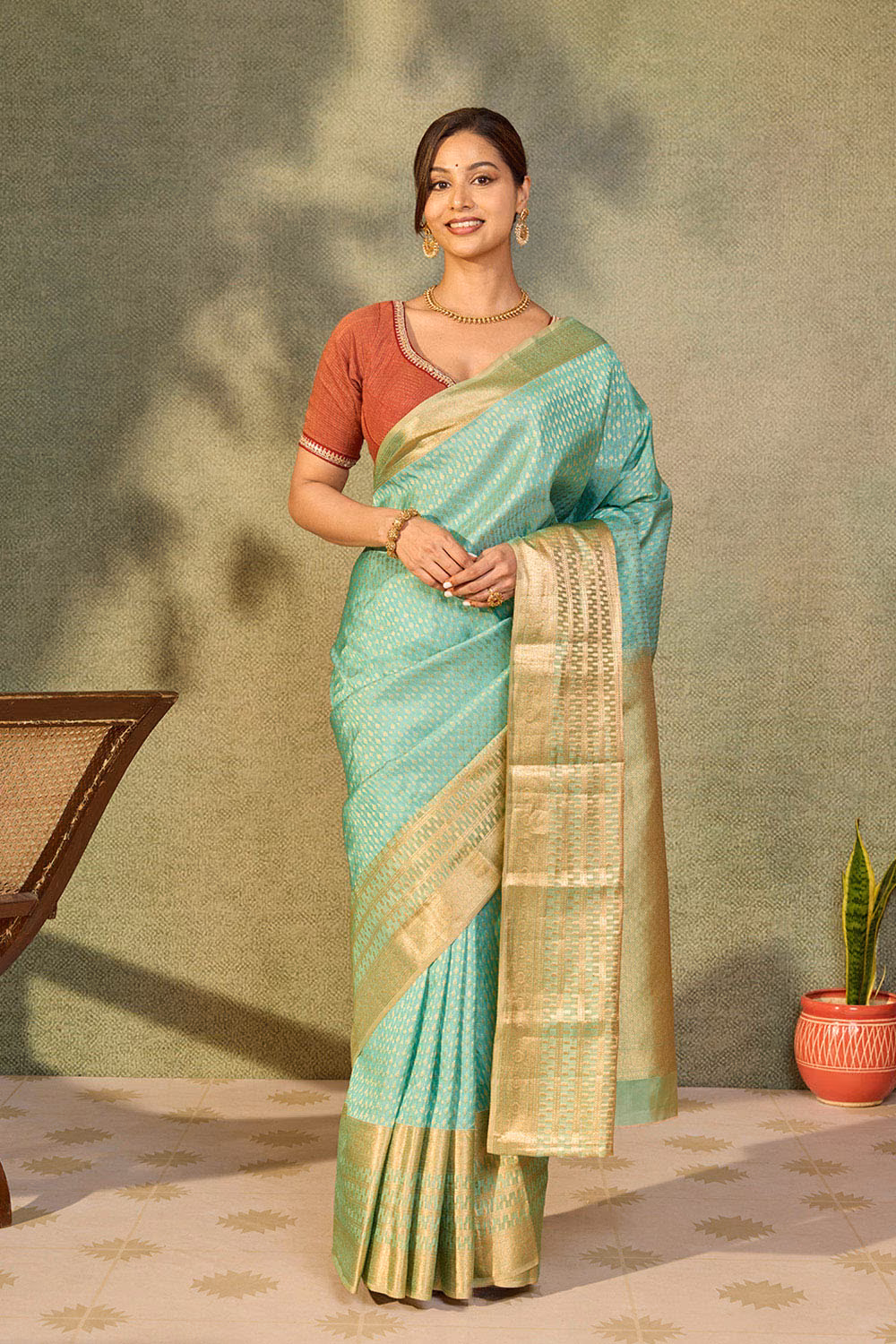 Light Green Woven Kanjivaram  Silk Viscose Saree