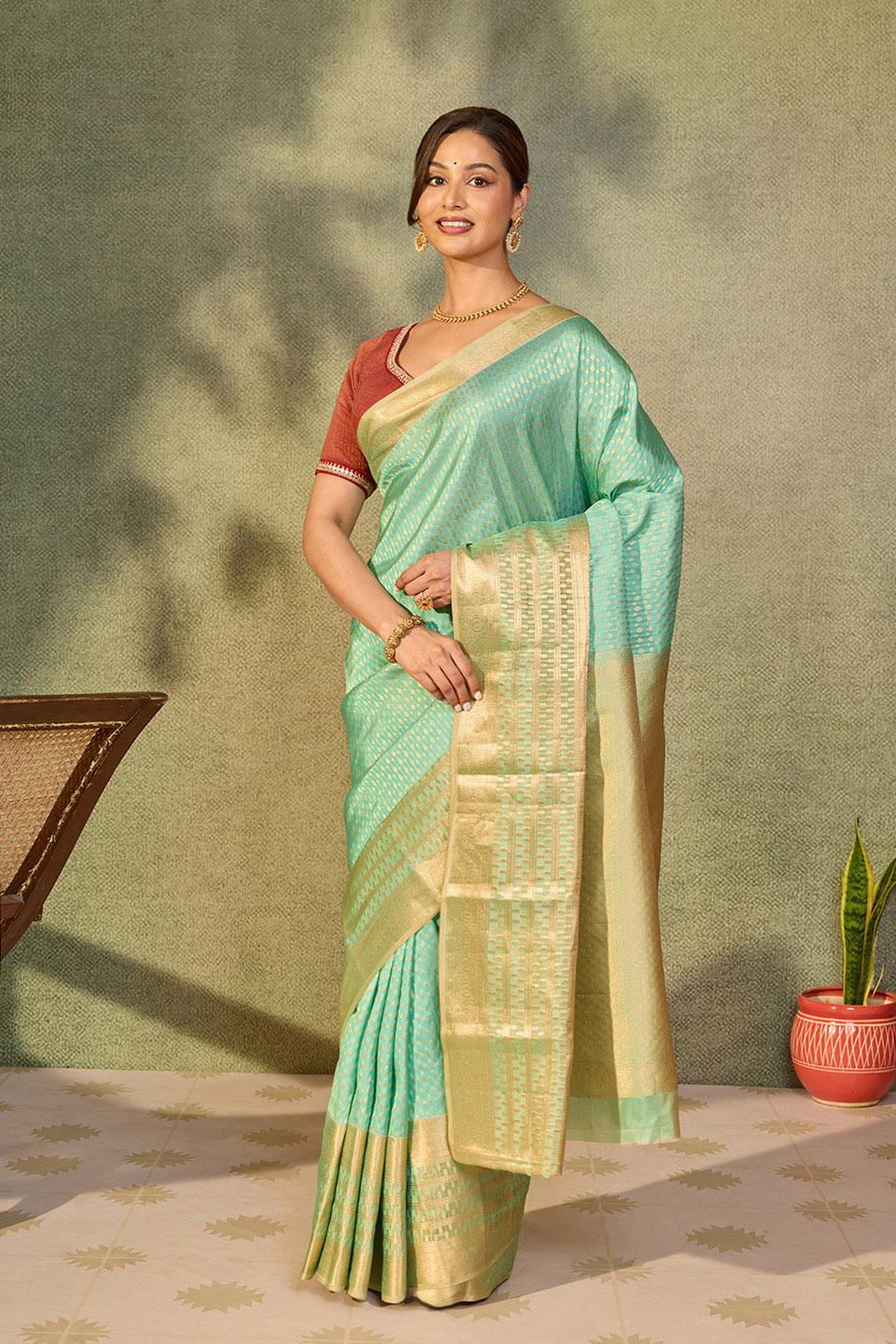 Light Green Woven Kanjivaram  Silk Viscose Saree
