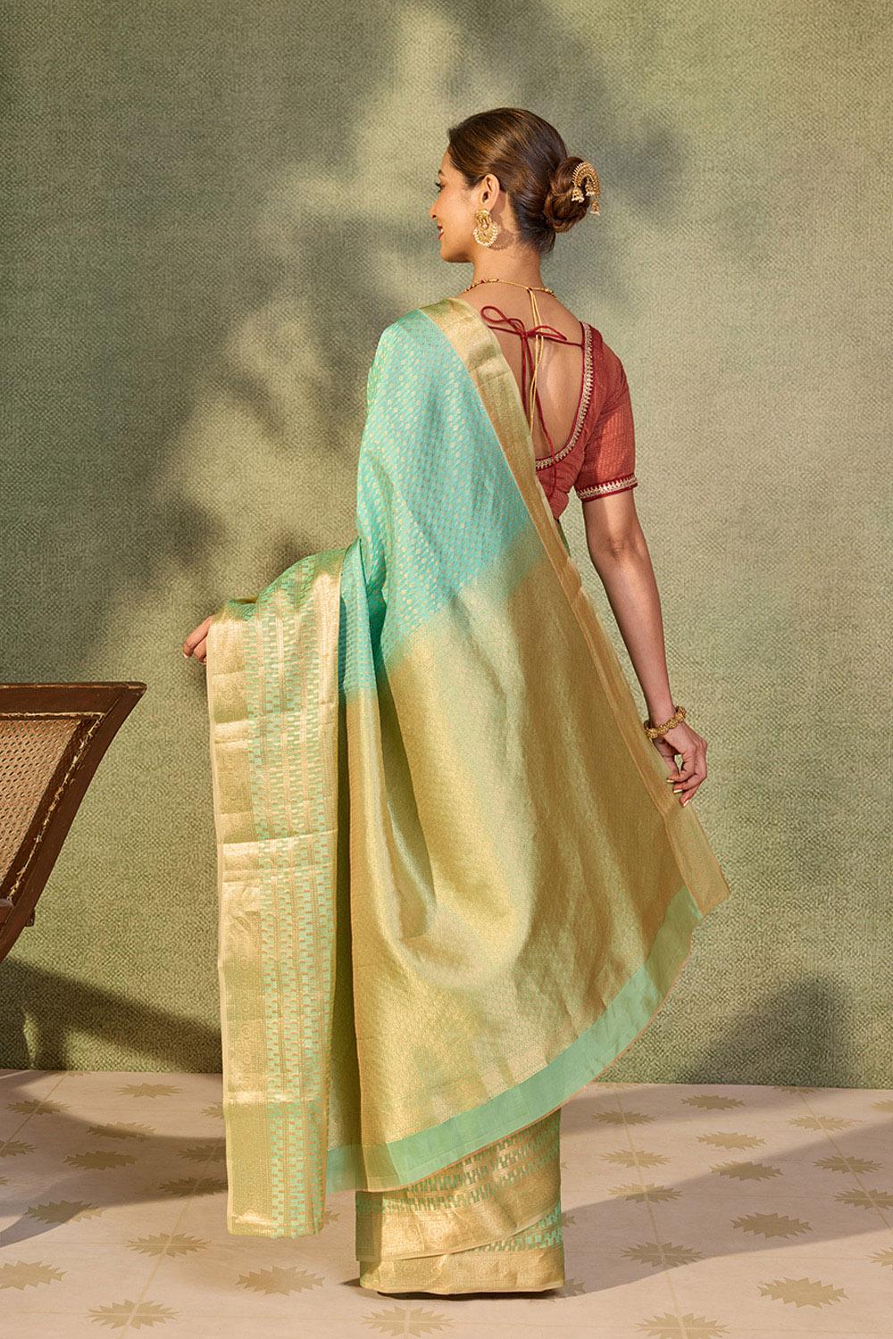Light Green Woven Kanjivaram  Silk Viscose Saree