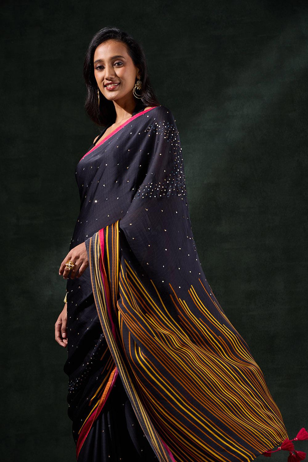 Black Printed Viscose Georgette Saree