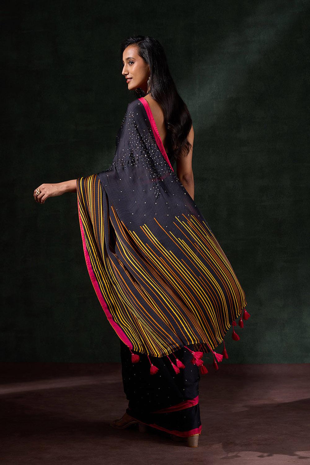 Black Printed Viscose Georgette Saree