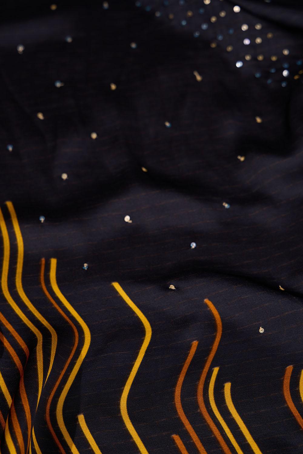 Black Printed Viscose Georgette Saree