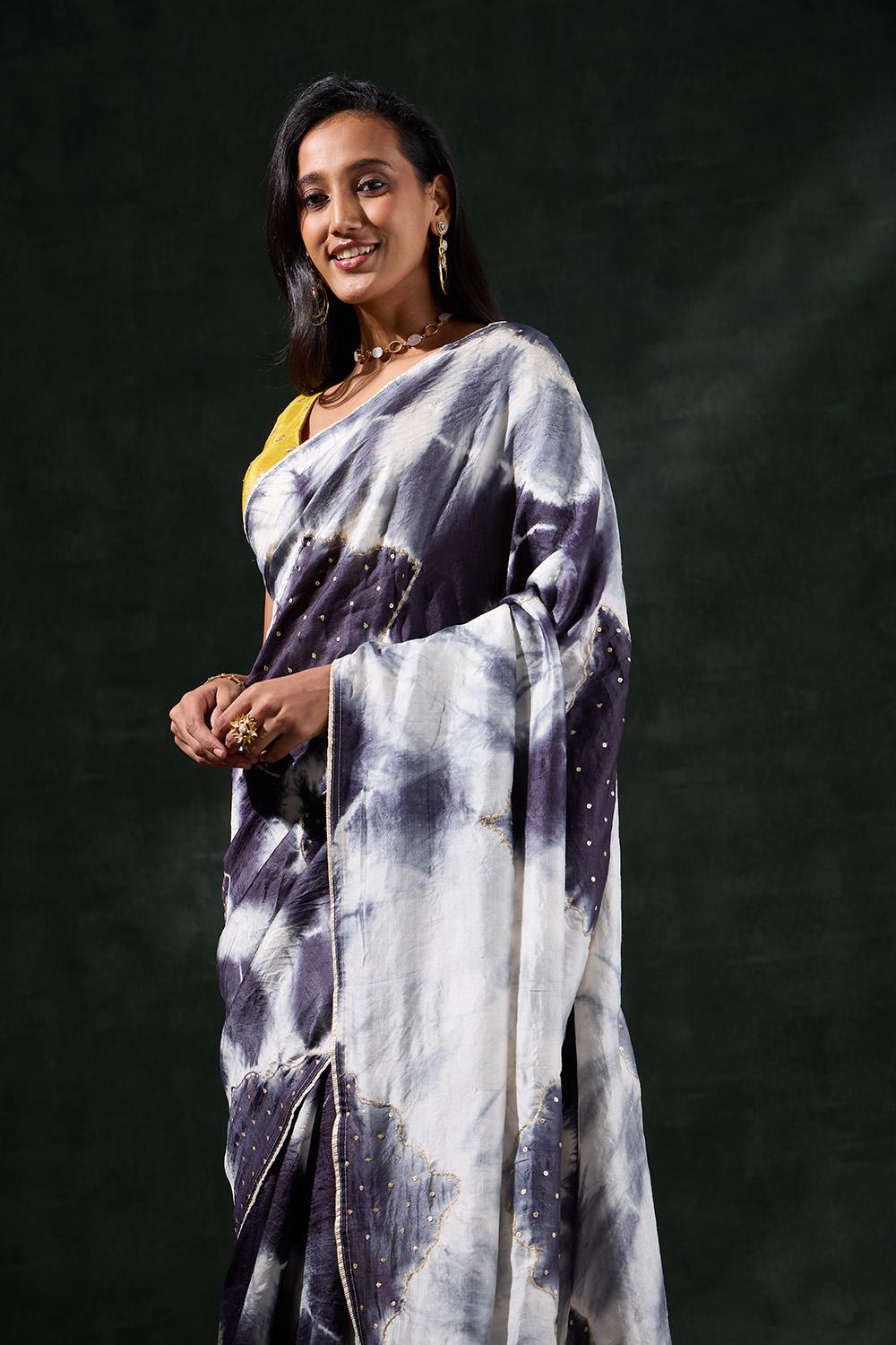 Grey Murshidabad Silk Tie and Dye Shibori Saree