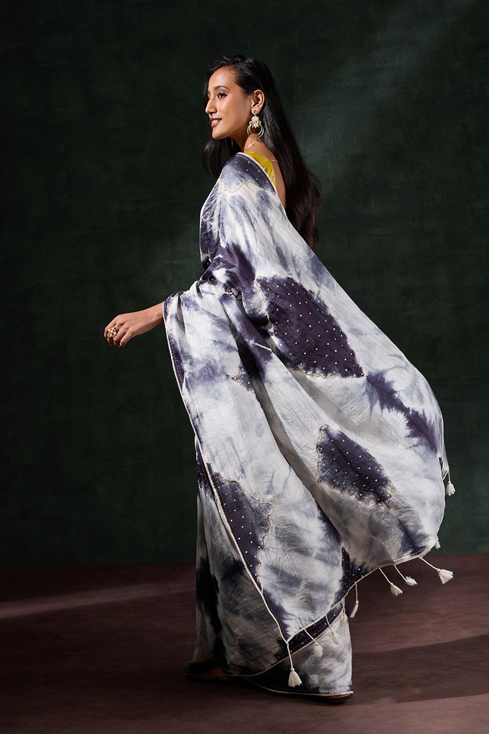 Grey Murshidabad Silk Tie and Dye Shibori Saree