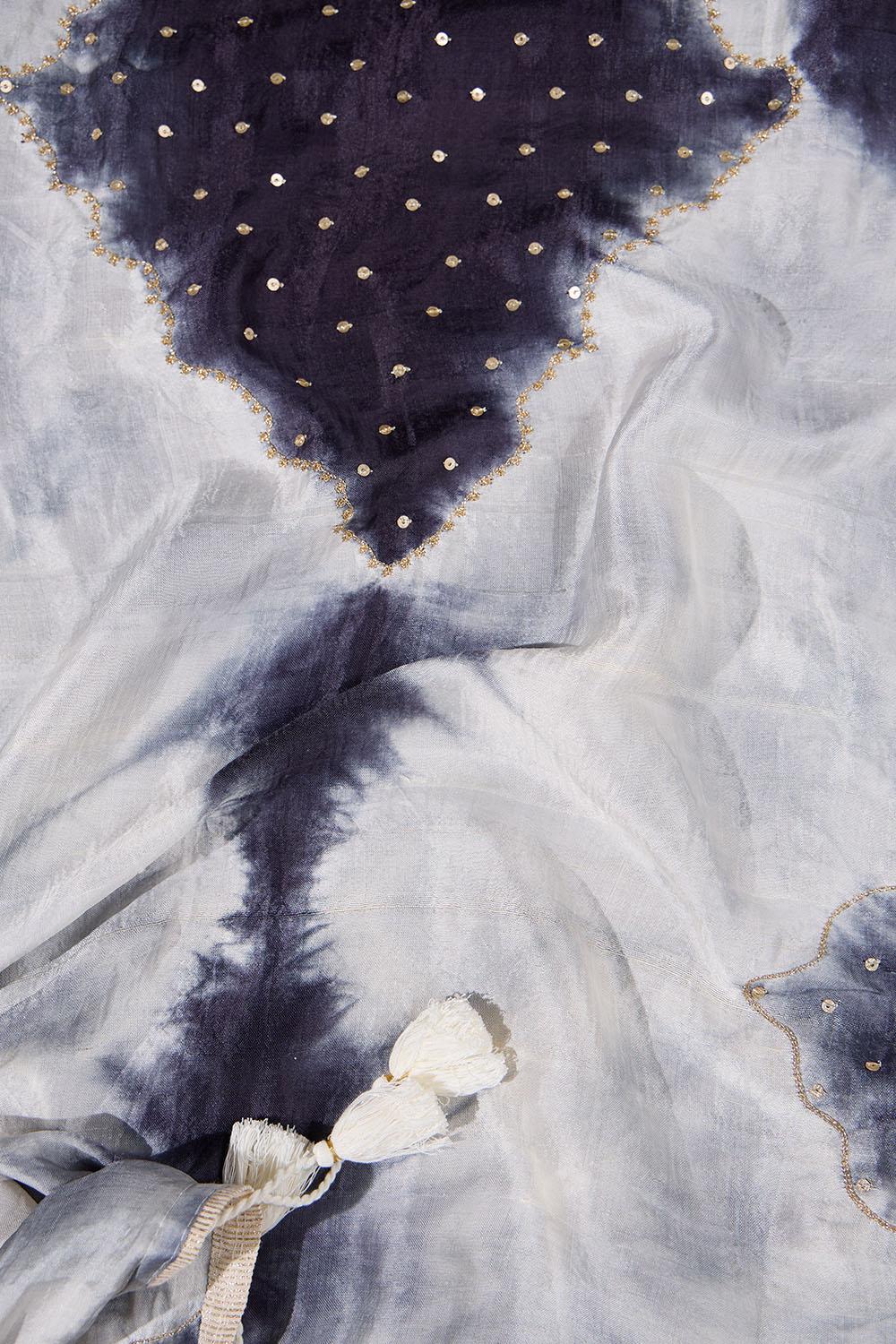 Grey Murshidabad Silk Tie and Dye Shibori Saree