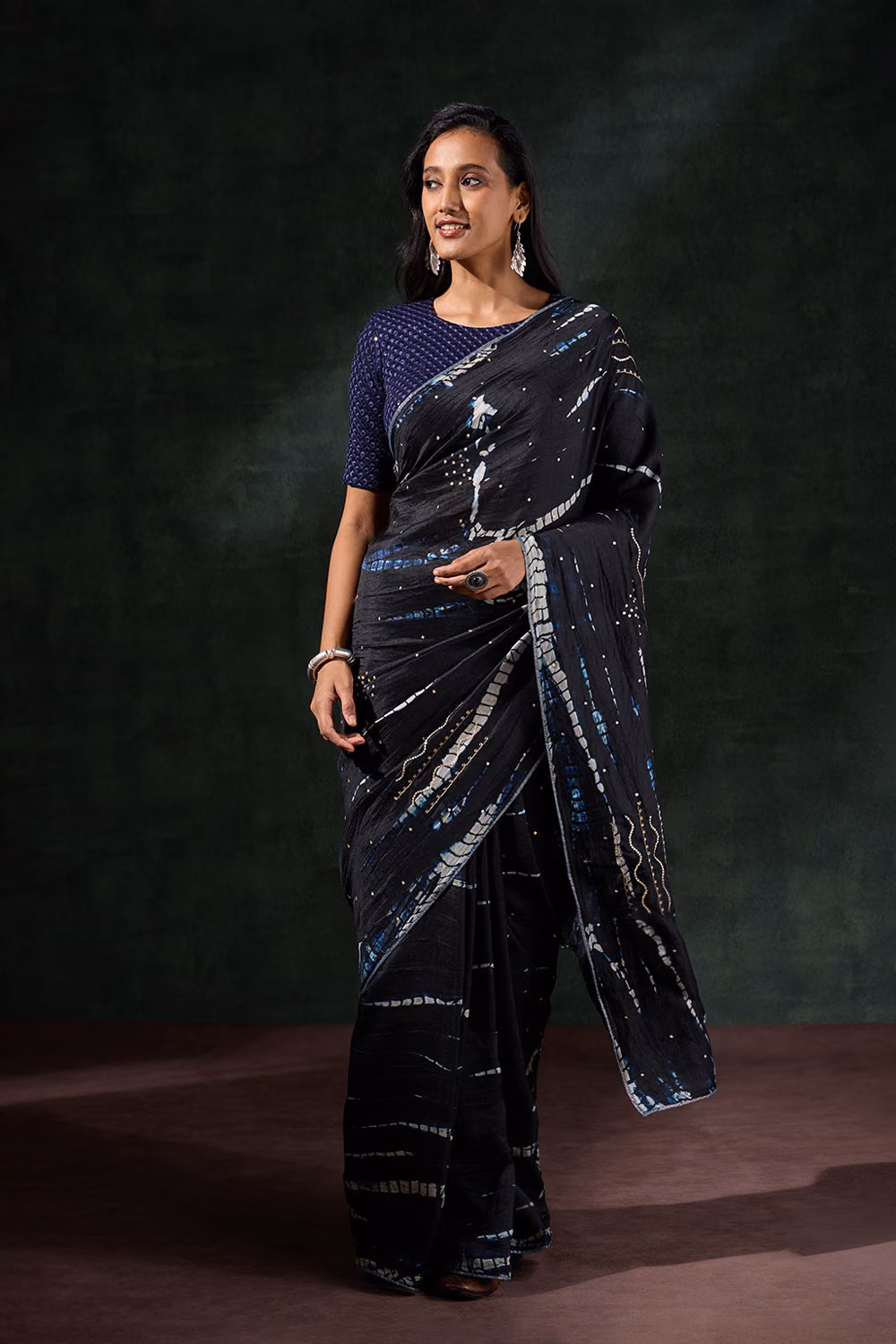 Black Murshidabad Silk Tie and Dye Shibori Saree