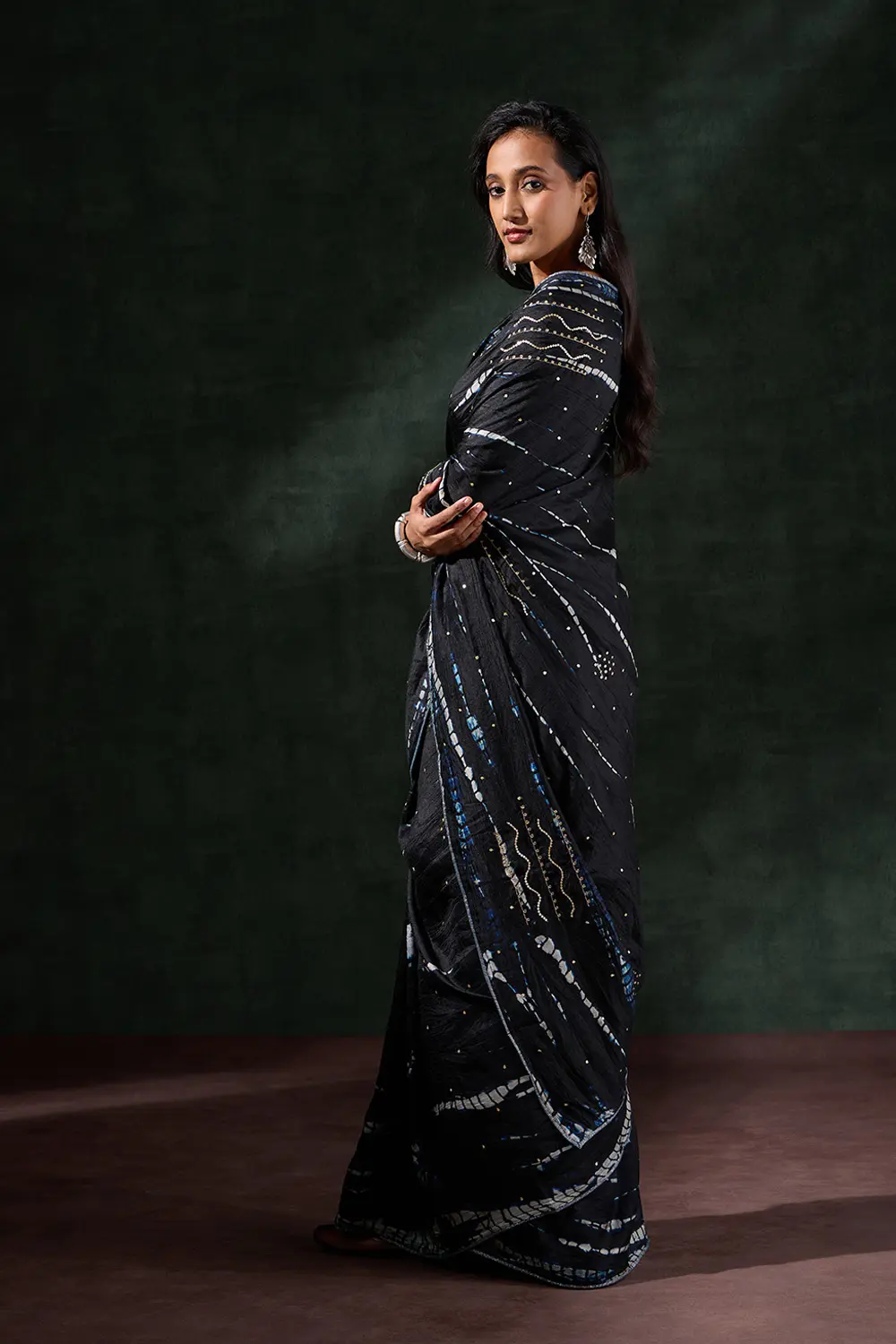 Black Murshidabad Silk Tie and Dye Shibori Saree