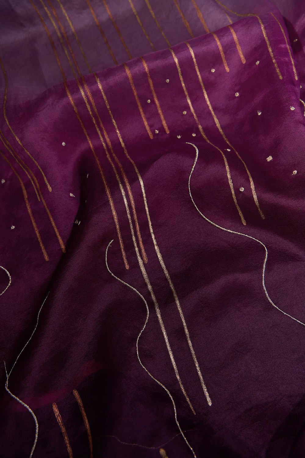 Purple Pure Organza Printed Embroidery Saree