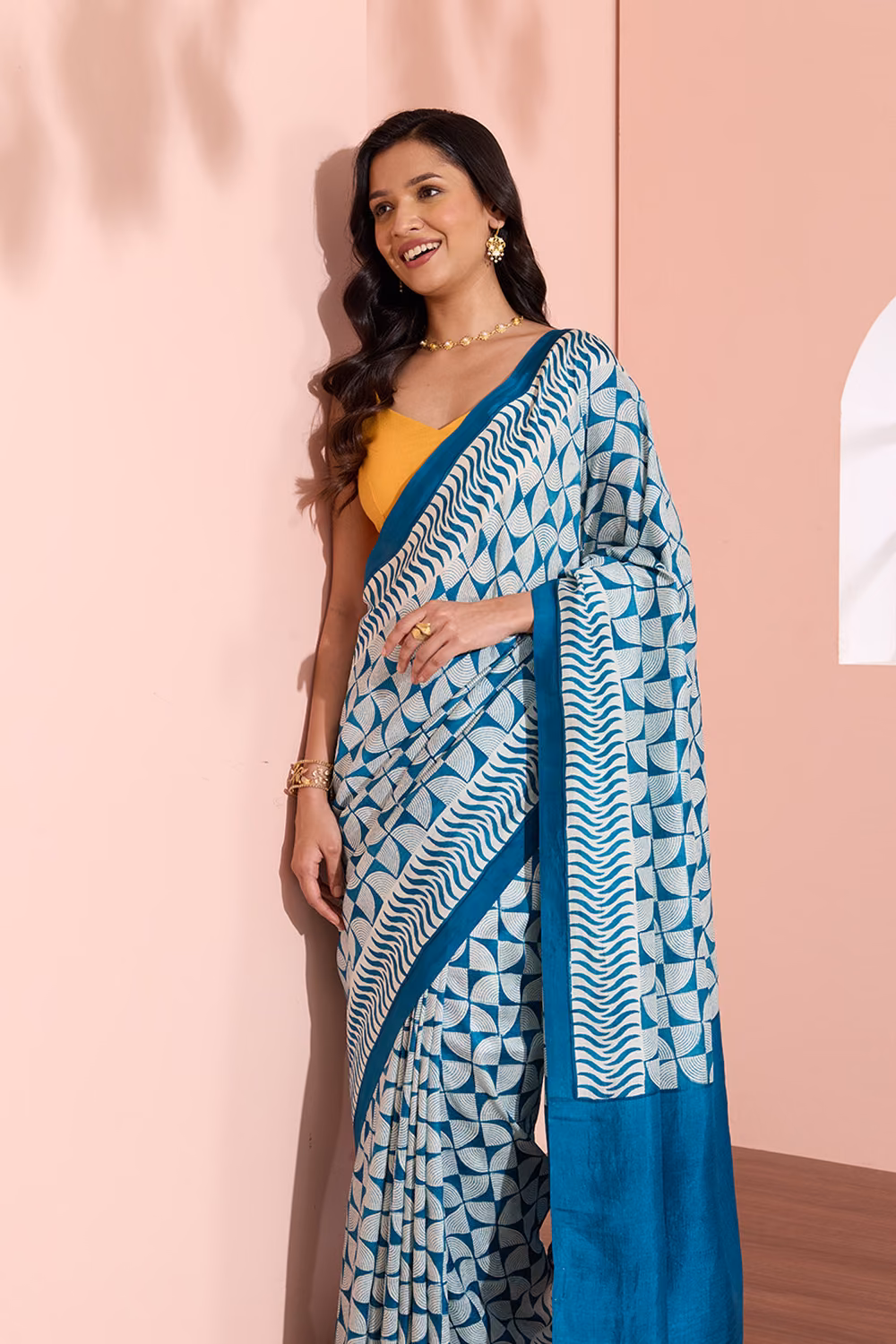 Blue Murshidabad Block Printed Pure Silk Saree