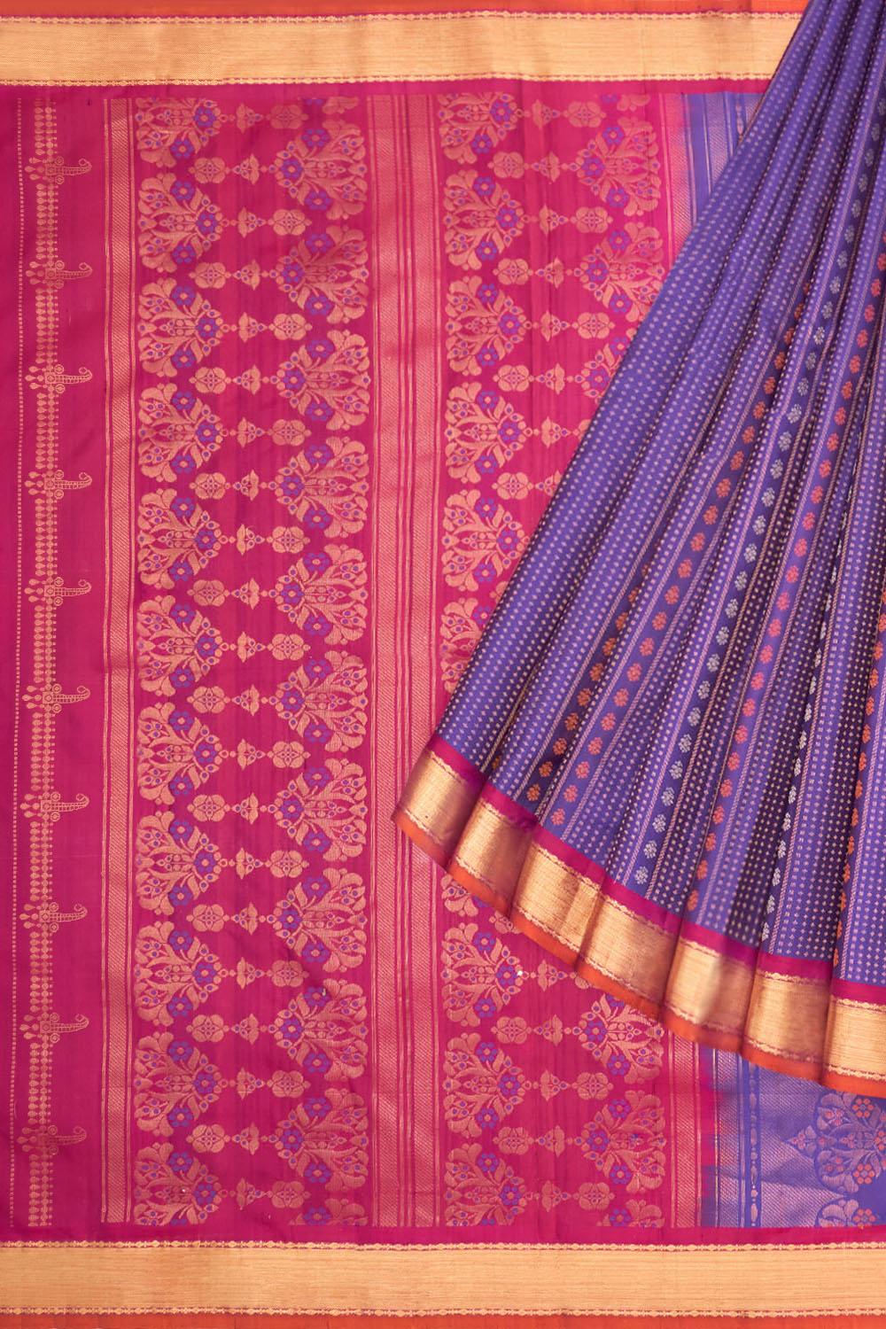 Dark Blue Woven Kanjivaram Inspired Design Pure Silk Saree