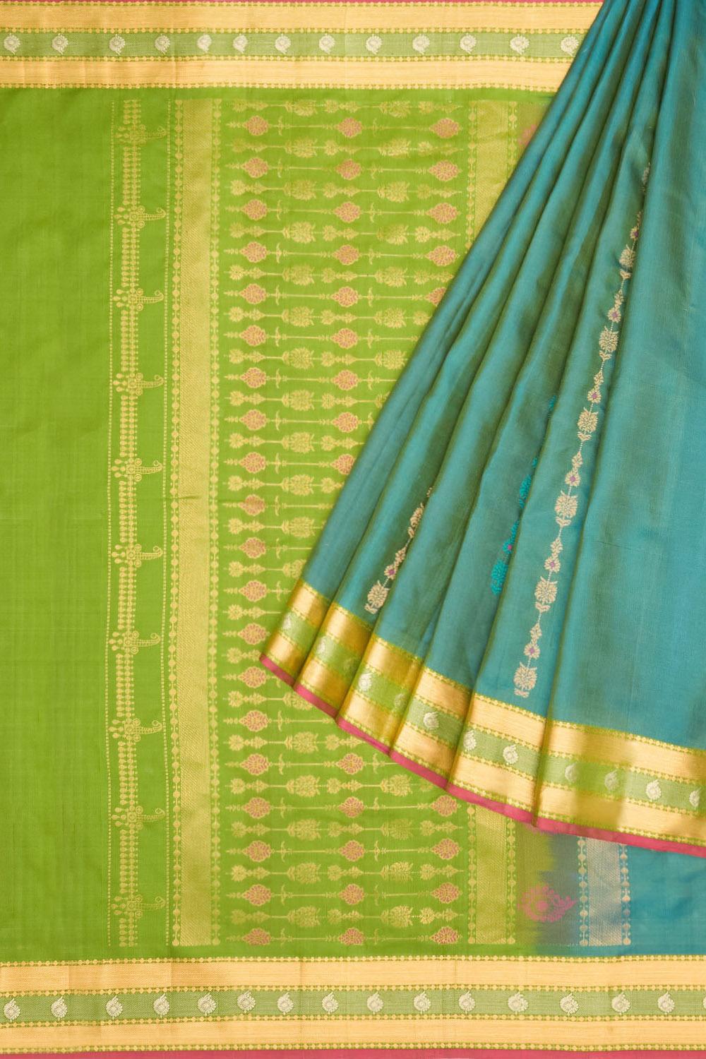 Dark Green Woven Kanjivaram Inspired Design Pure Silk Saree