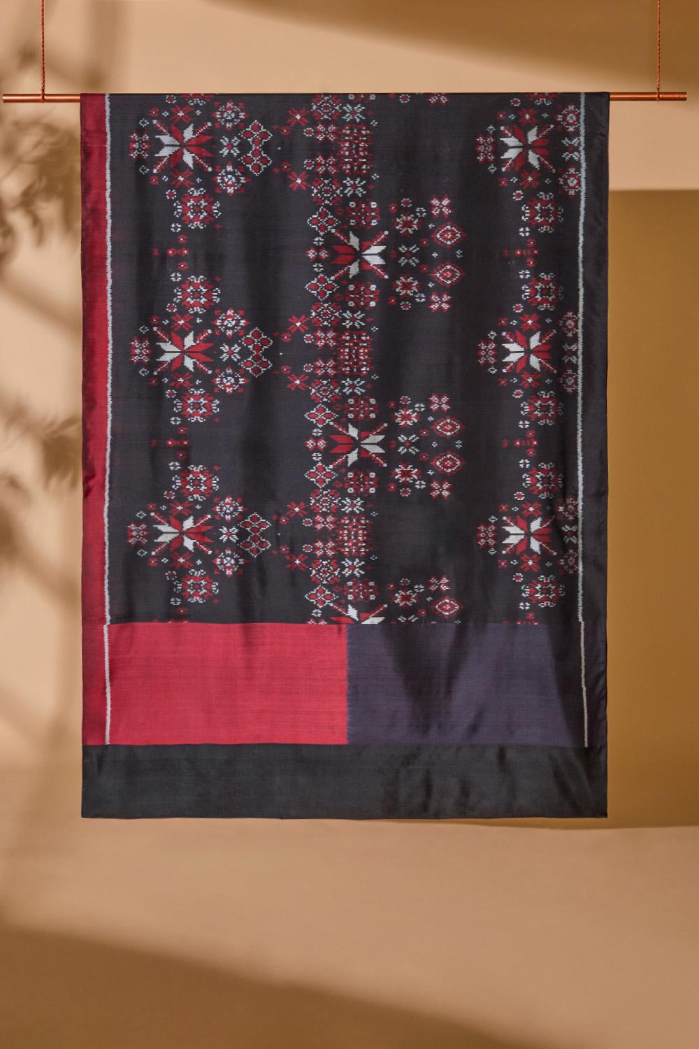 Black Rajkot Pure Silk Ikat Saree