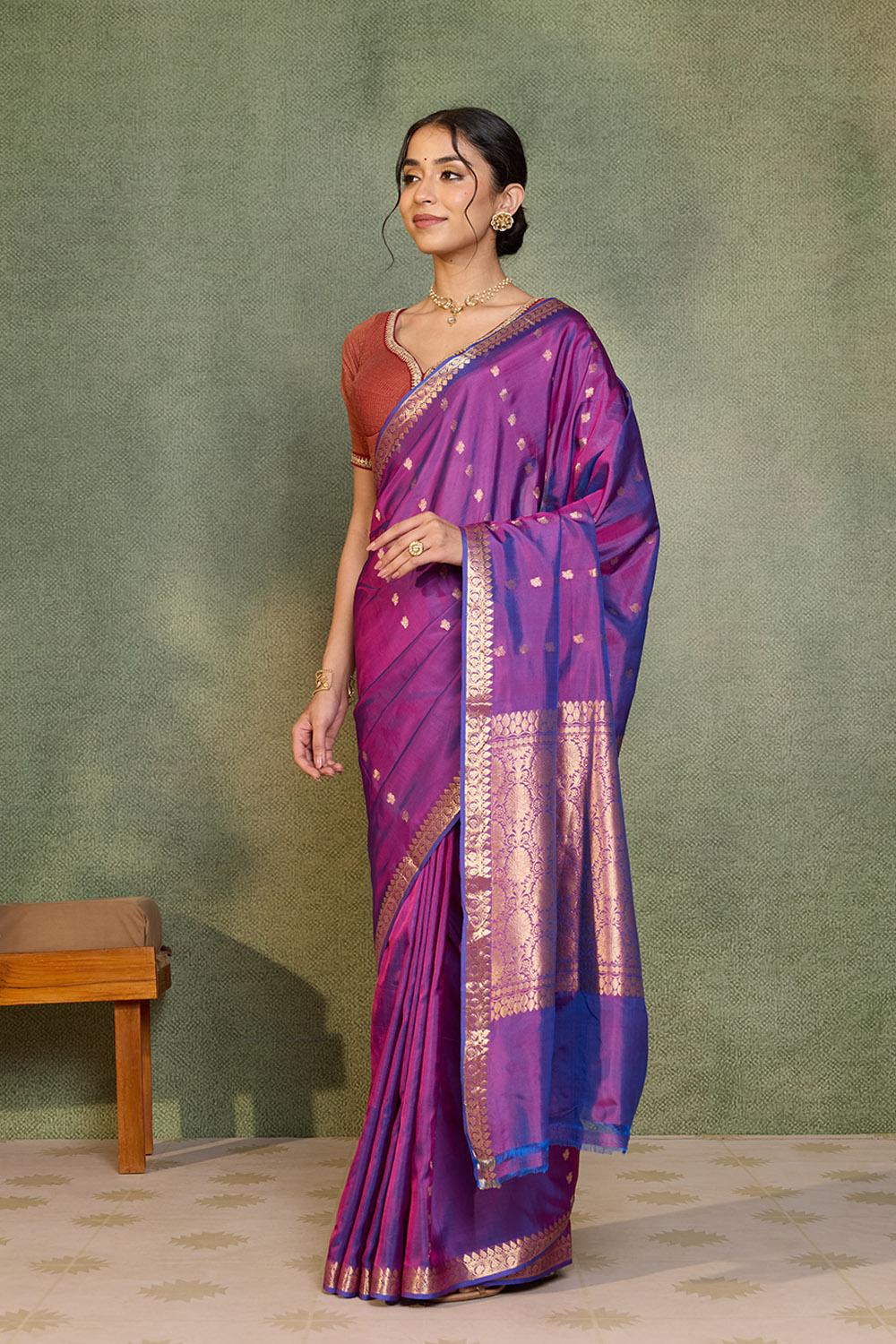 Purple Silk Viscose Cutwork Banarasi Inspired Design Saree