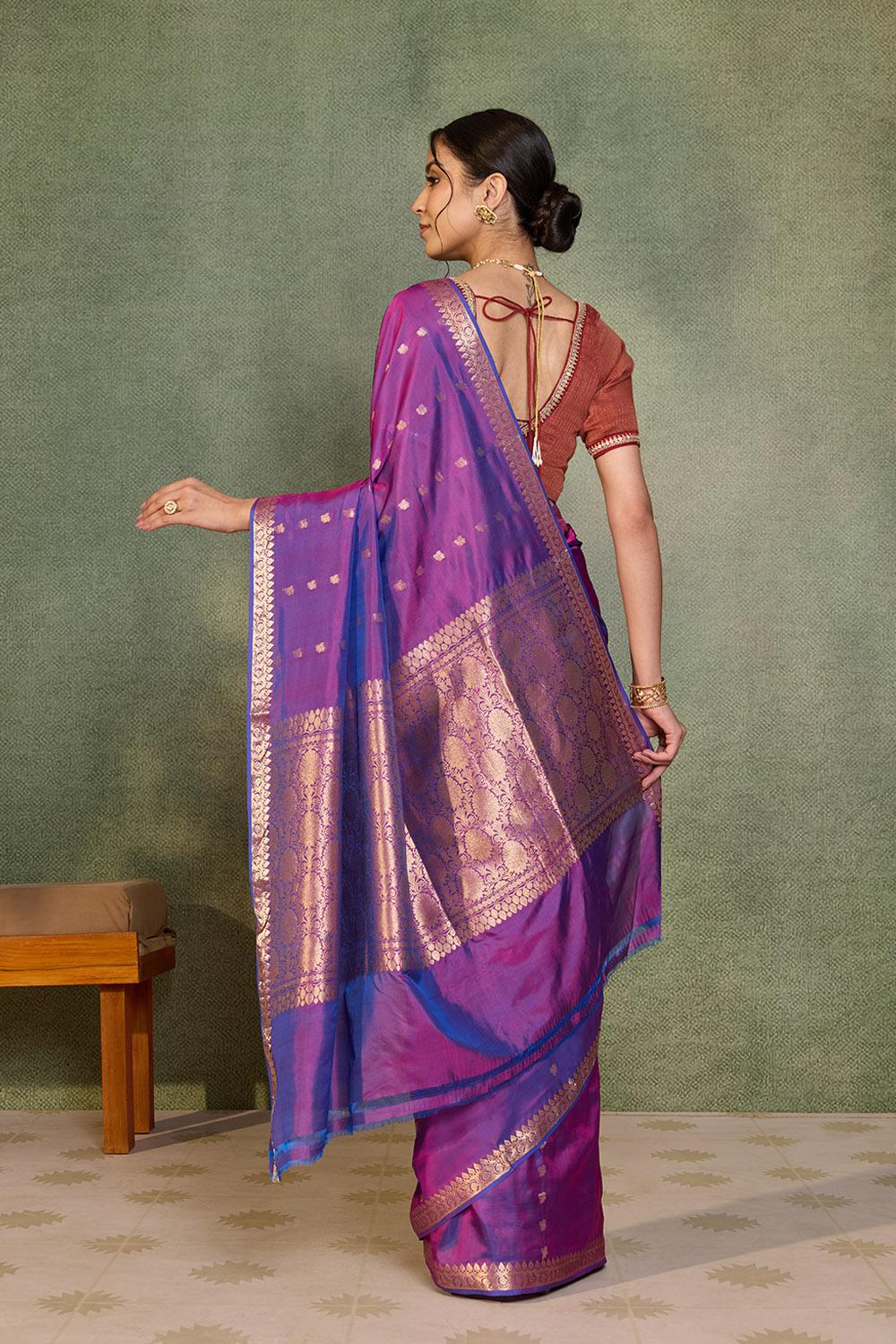Purple Silk Viscose Cutwork Banarasi Inspired Design Saree