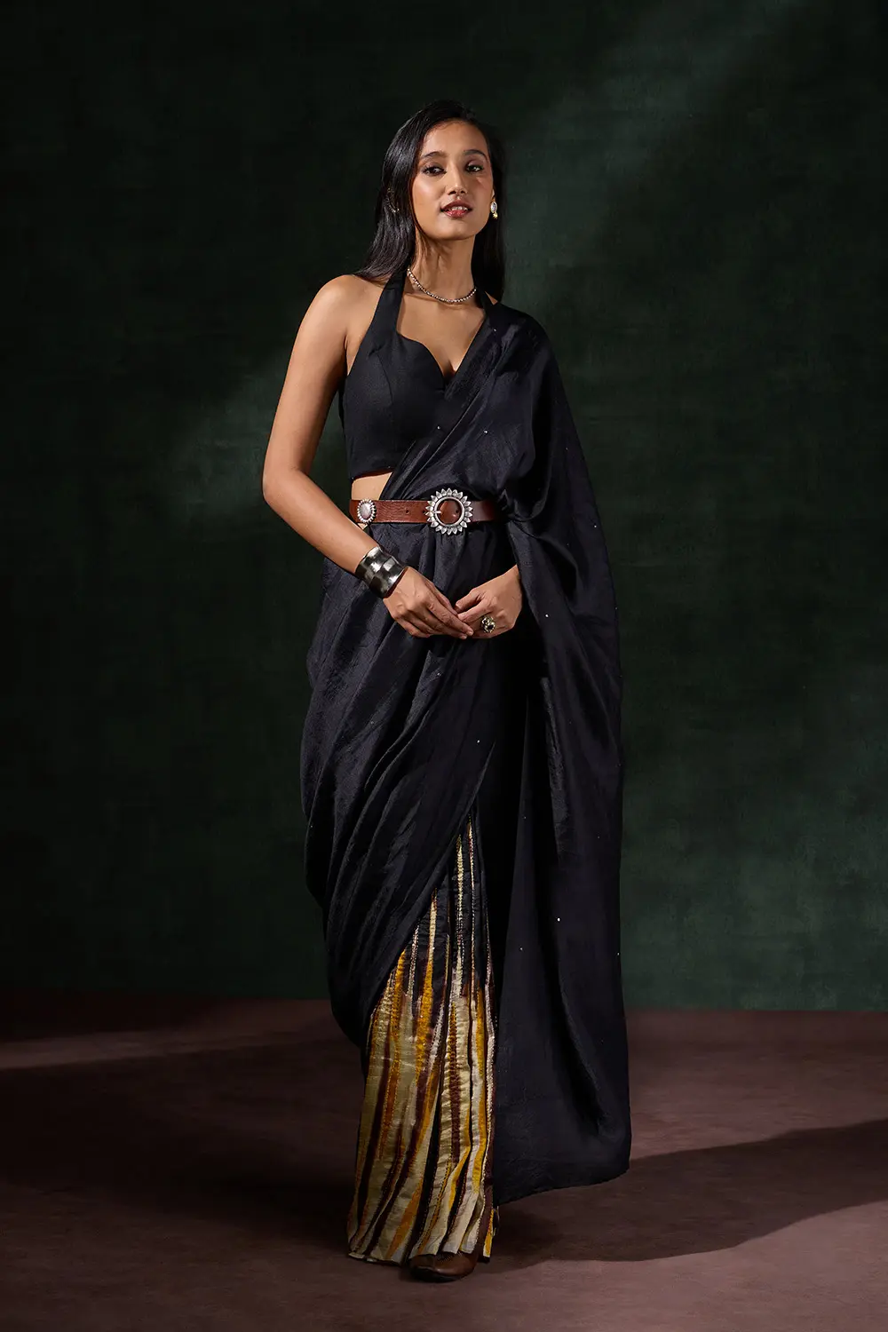 Black Bengal Silk Hand Painted Saree
