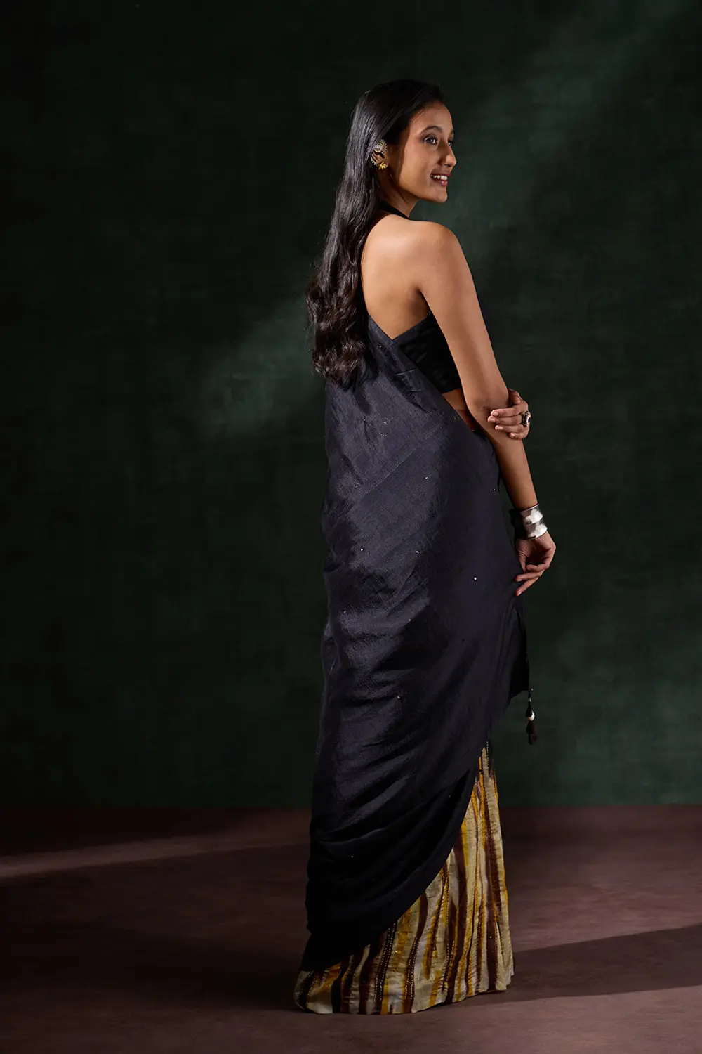Black Bengal Silk Hand Painted Saree