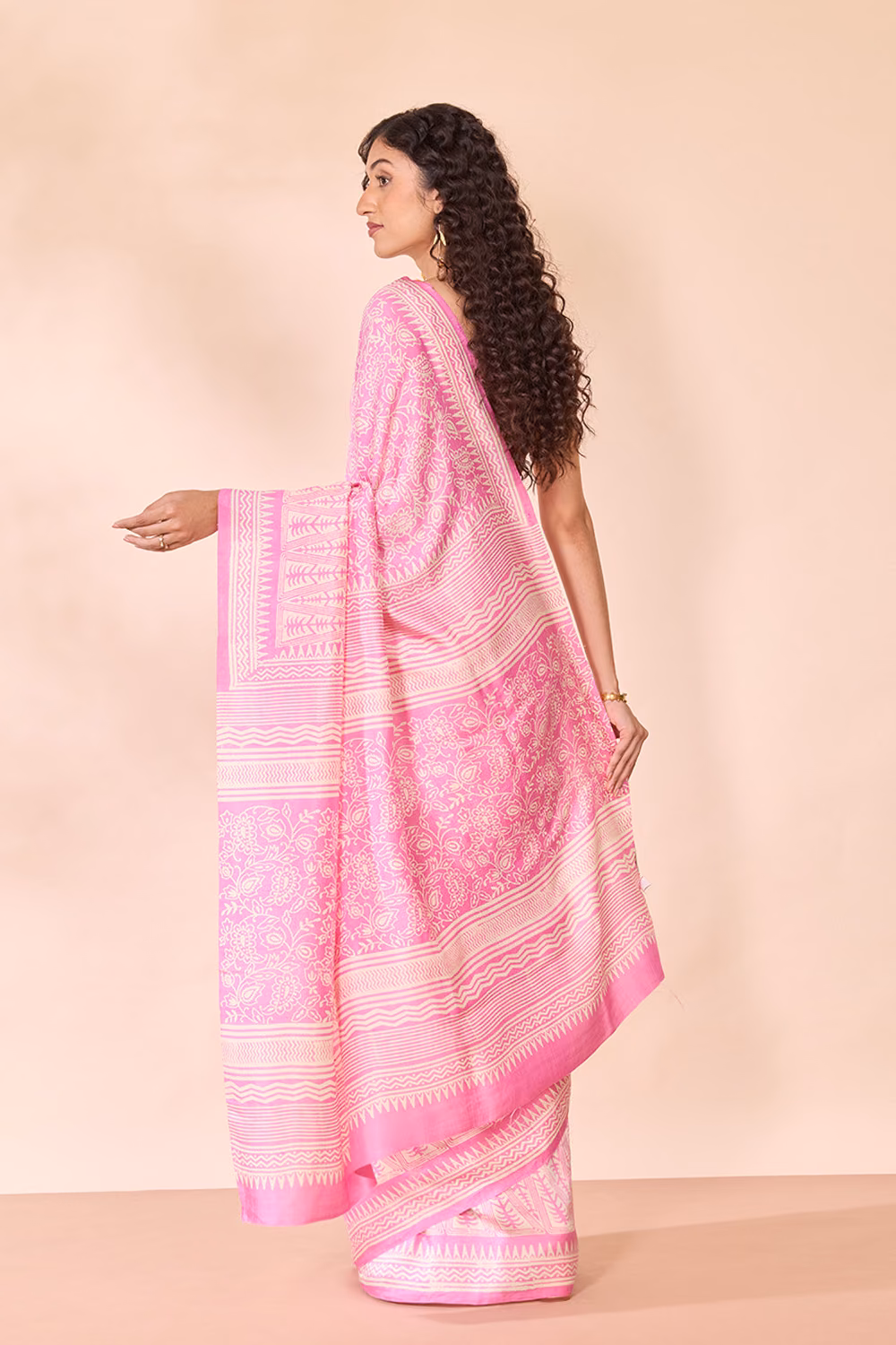 Pink Murshidabad Block Printed Pure Silk Saree