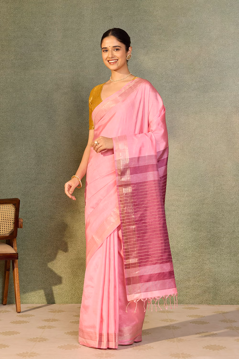 Pink Pure Silk Woven Bishnupur Saree