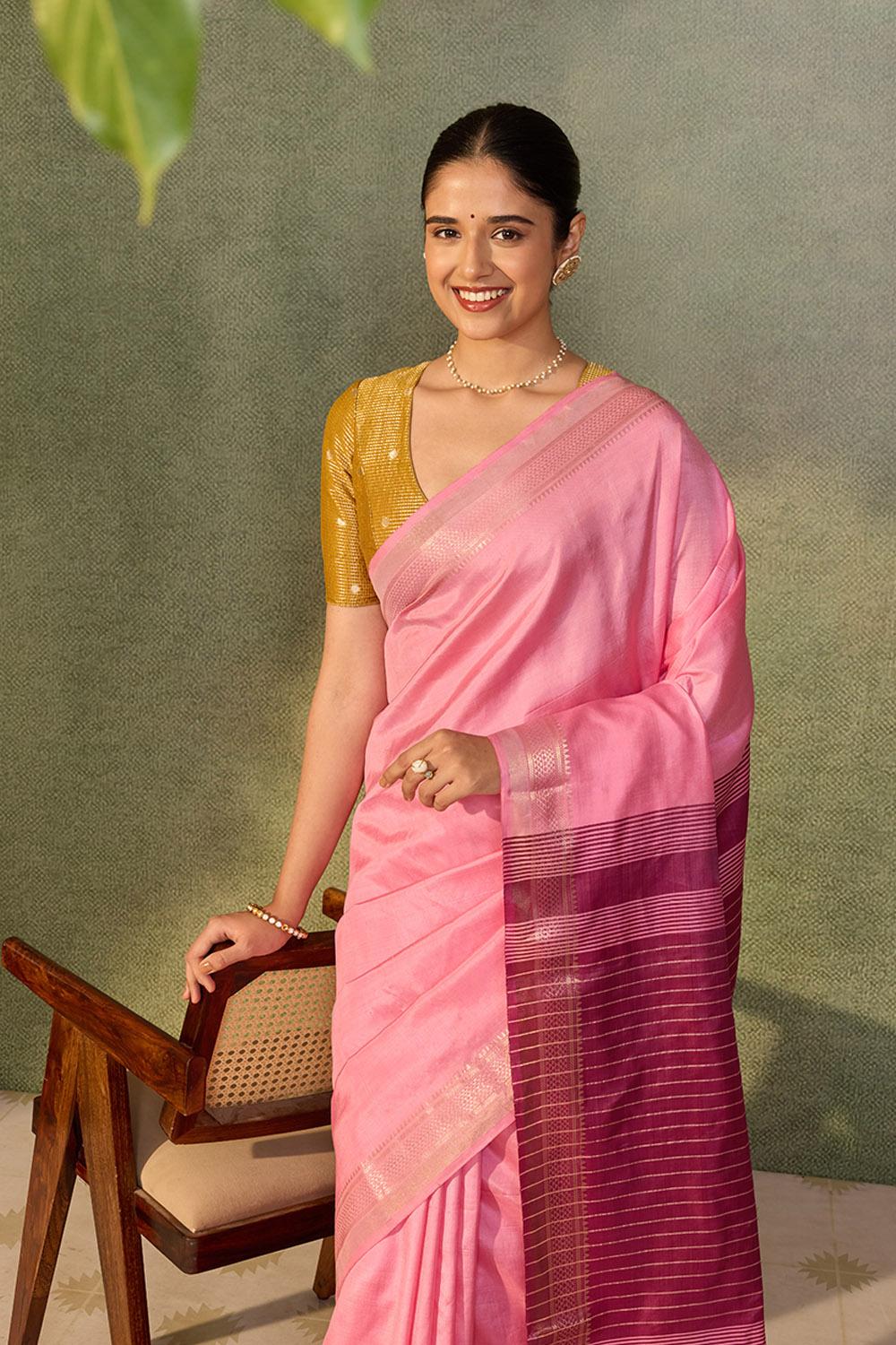 Pink Pure Silk Woven Bishnupur Saree