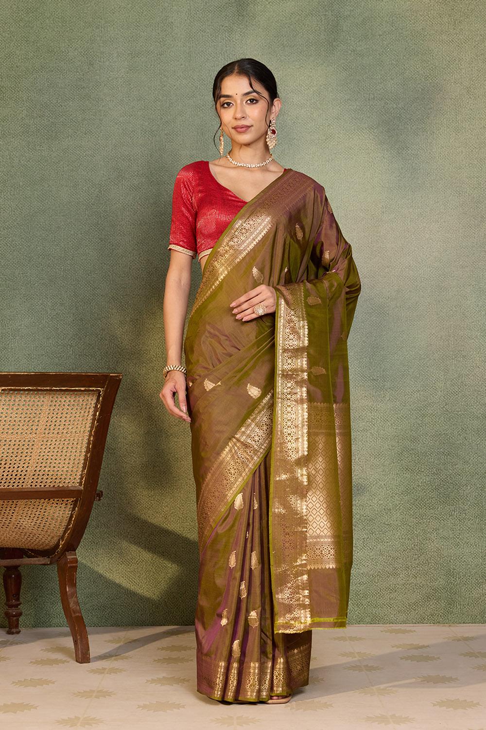 Green Silk Viscose Kadwa Banarasi Saree