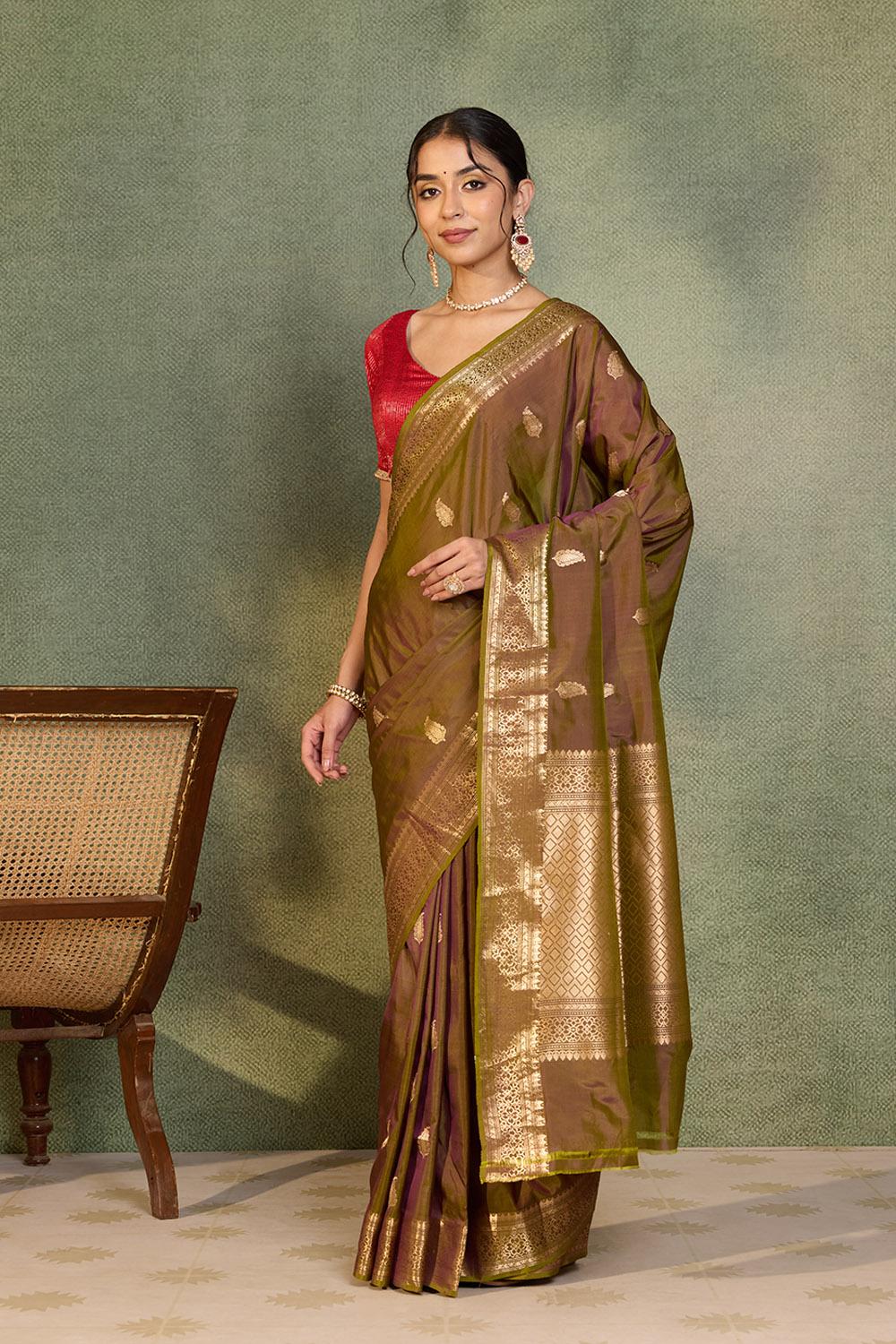 Green Silk Viscose Kadwa Banarasi Saree