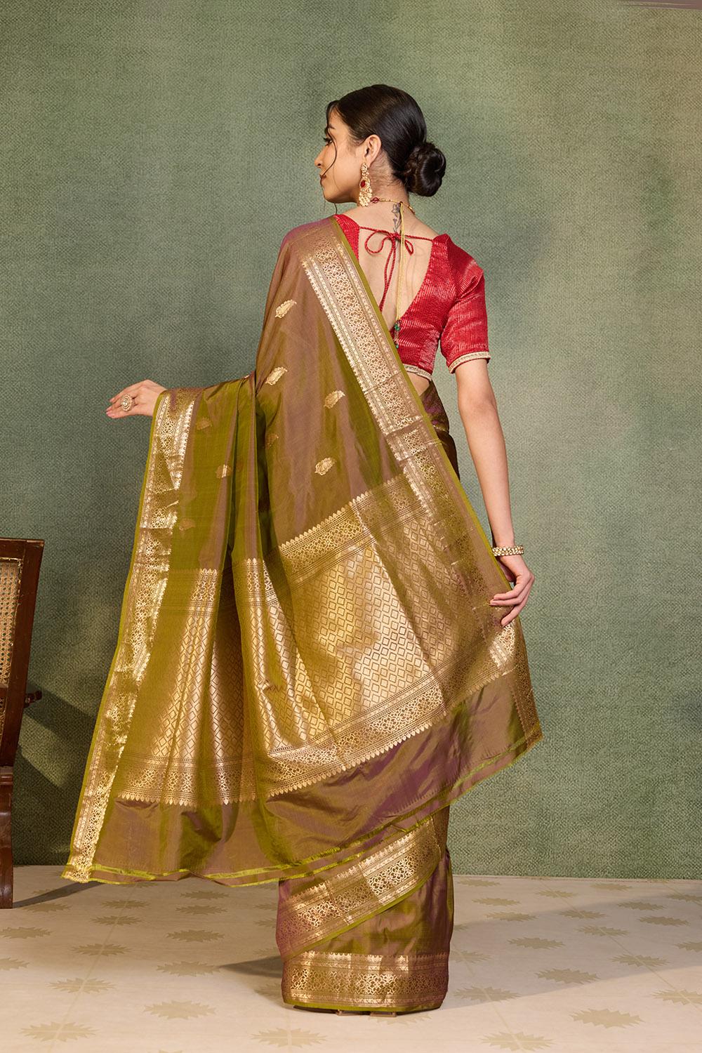Green Silk Viscose Kadwa Banarasi Saree