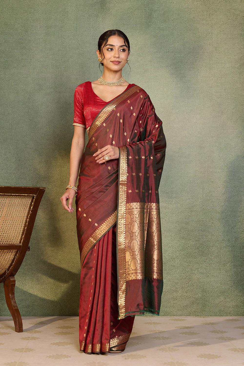 Red Silk Viscose Cutwork Banarasi Inspired Design Saree
