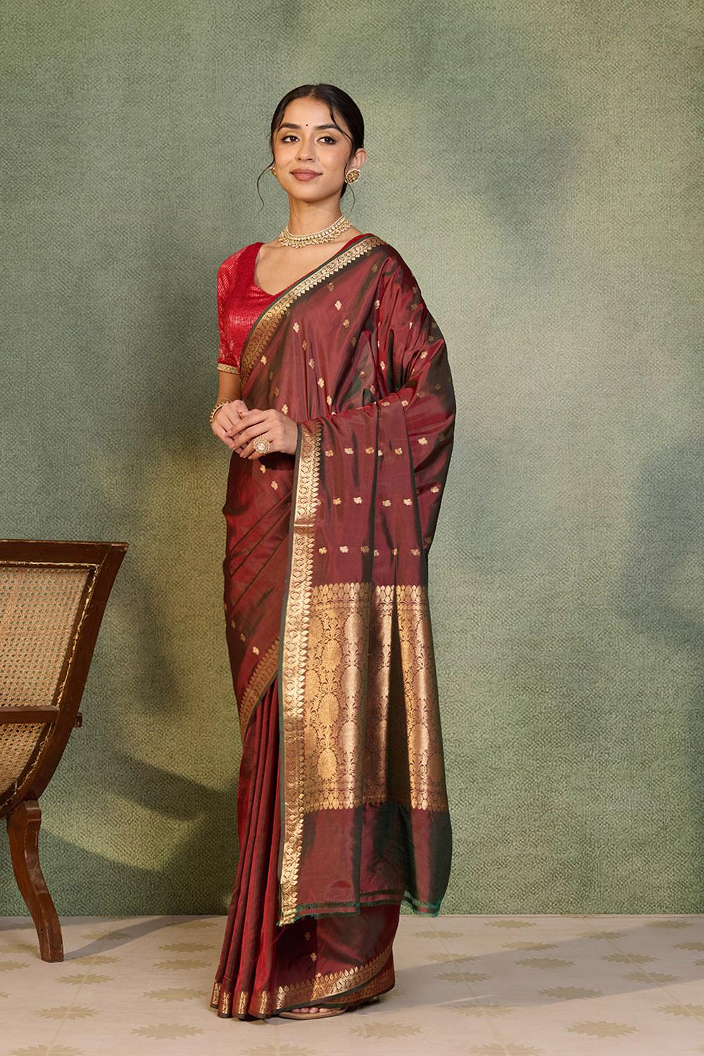 Red Silk Viscose Cutwork Banarasi Inspired Design Saree