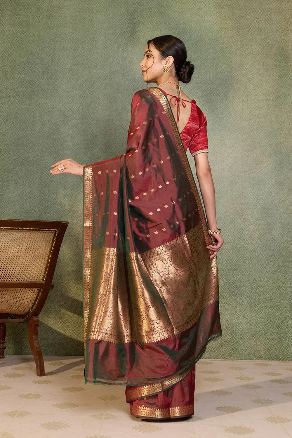 Red Silk Viscose Cutwork Banarasi Inspired Design Saree