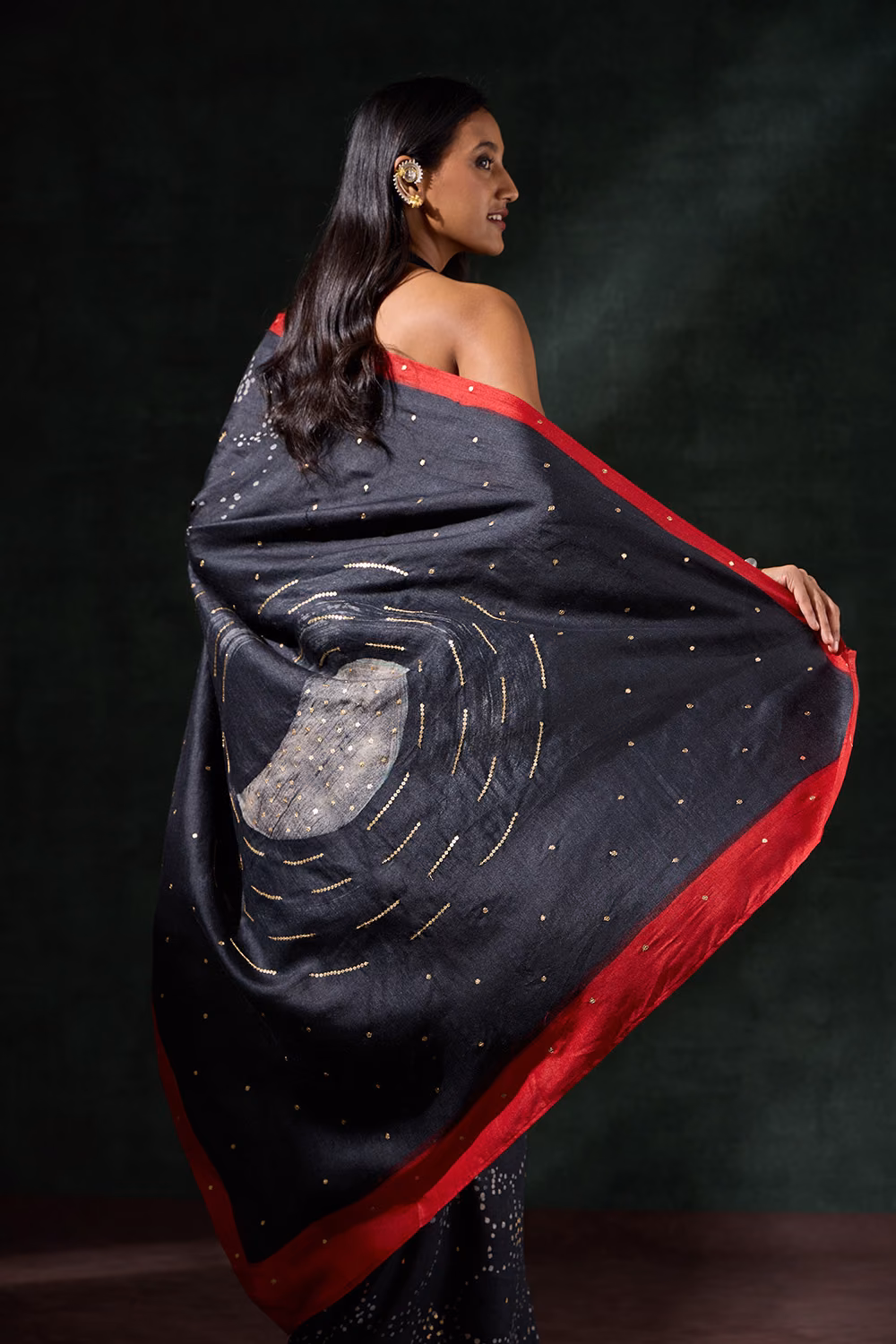 Black Tussar Muga Batik Saree