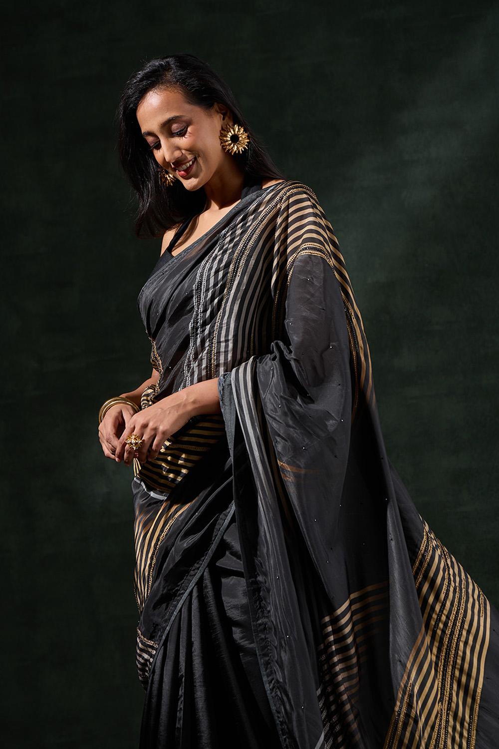 Black Printed Viscose Saree