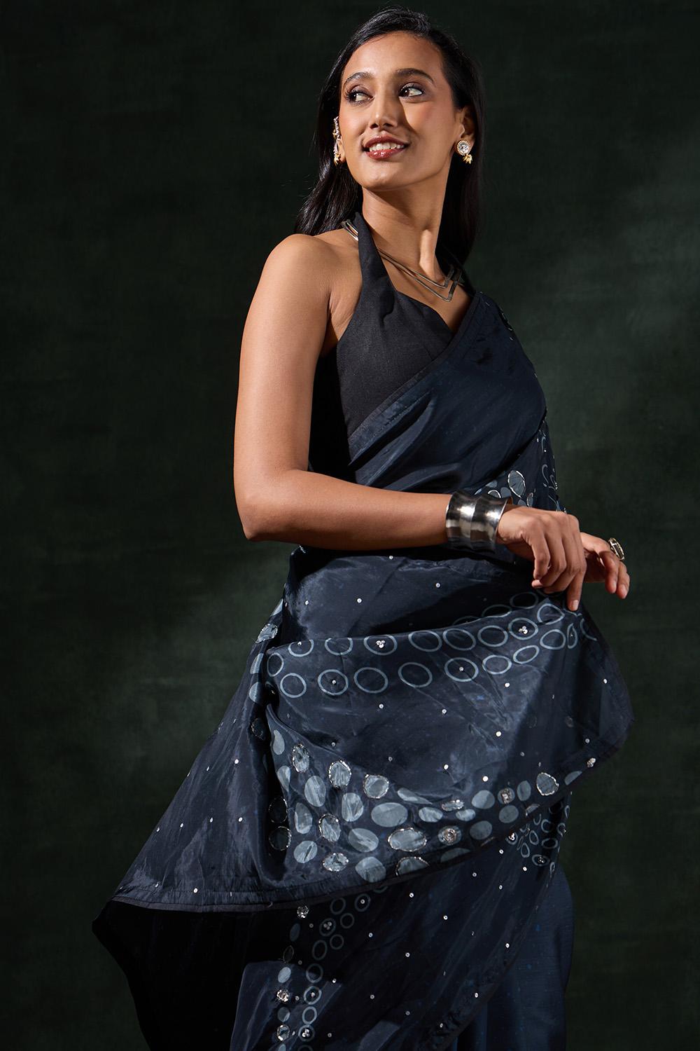 Black Viscose Embroidered Saree