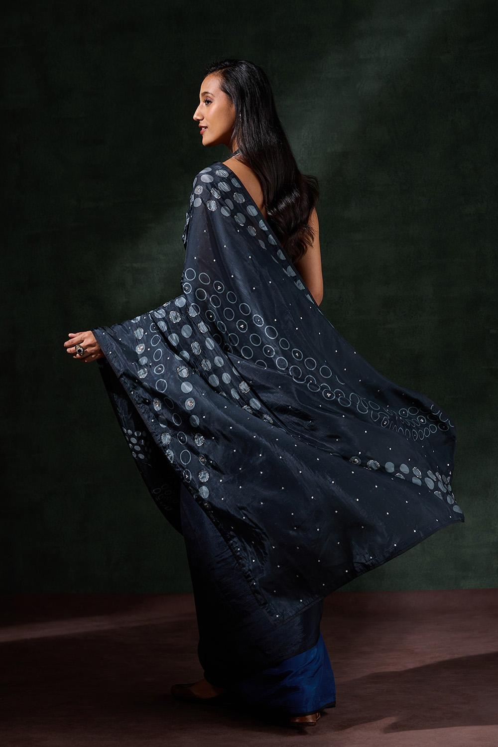 Black Viscose Embroidered Saree