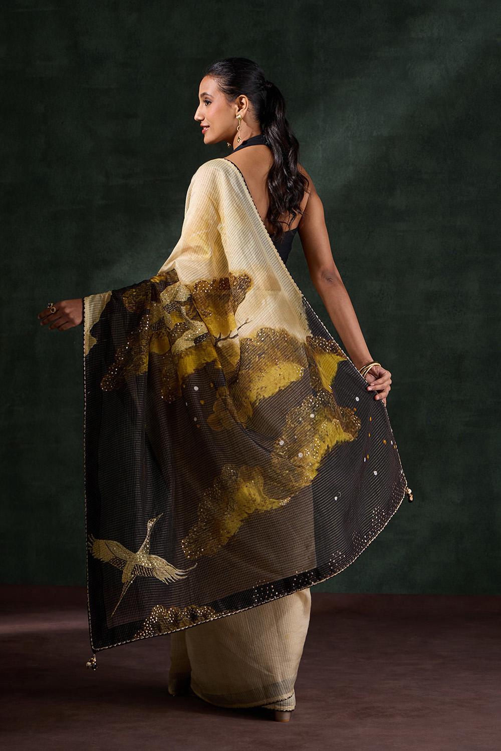 Beige Pure Silk Cotton Embroidered Saree