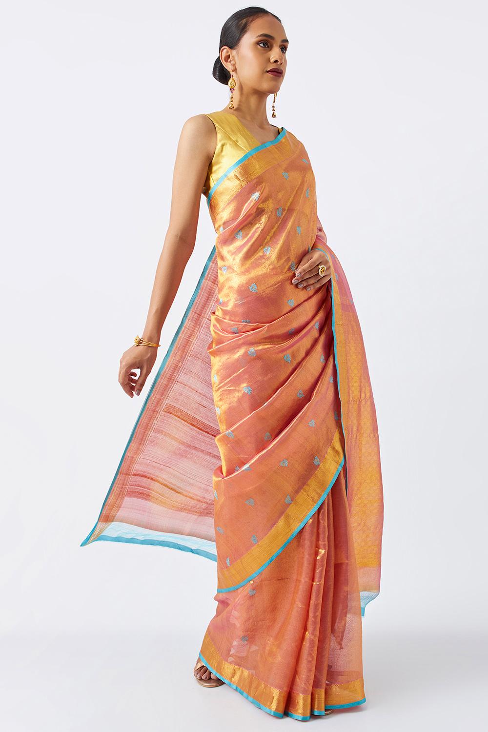 Light Pink Pure Tissue Organza Woven Kanjipuram Saree