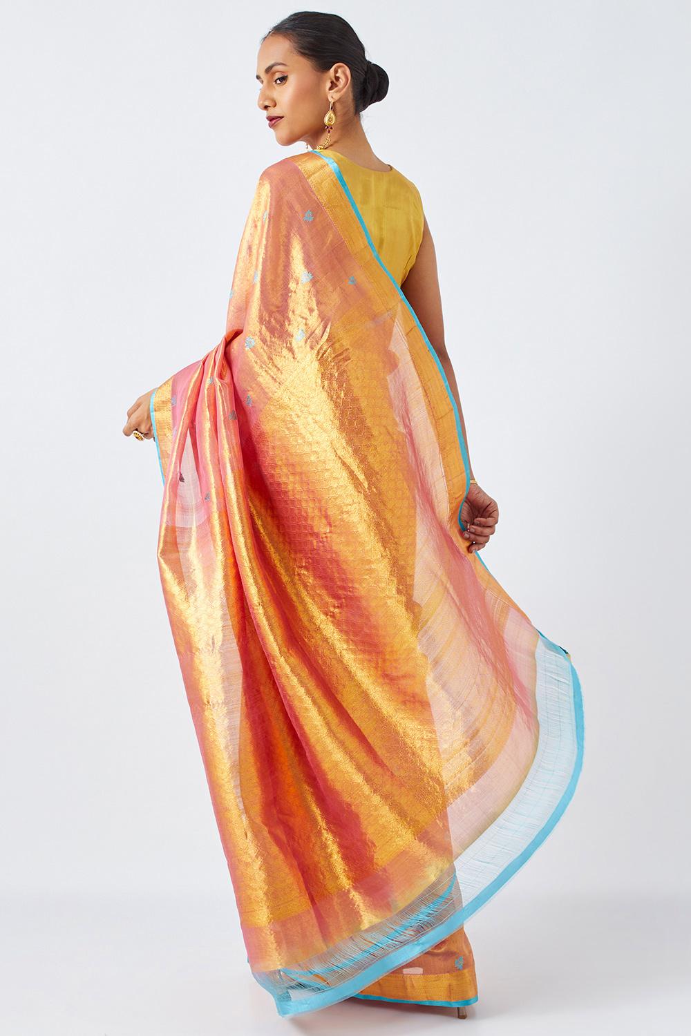 Light Pink Pure Tissue Organza Woven Kanjipuram Saree