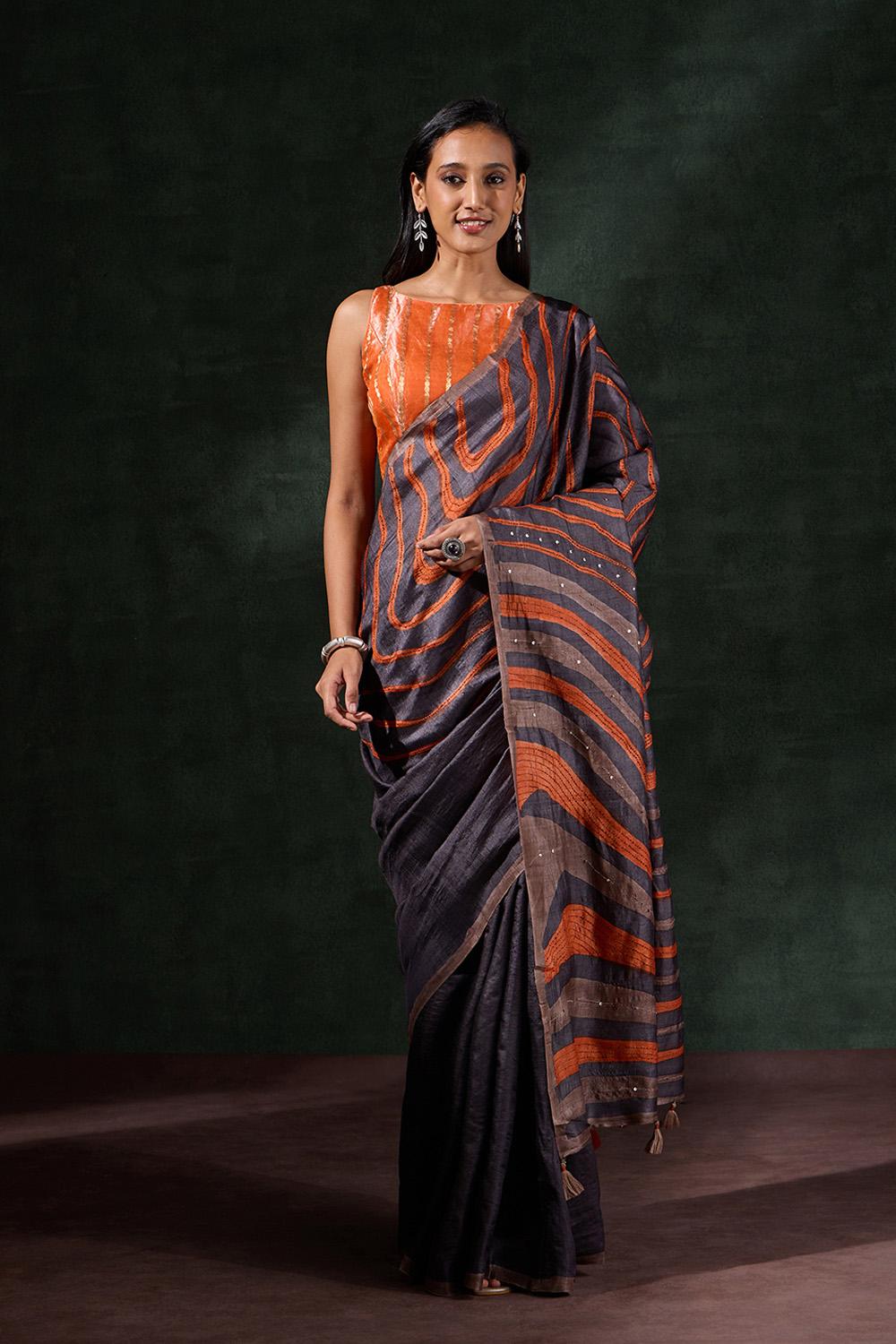 Brown Bengal Tussar Hand Painted Saree