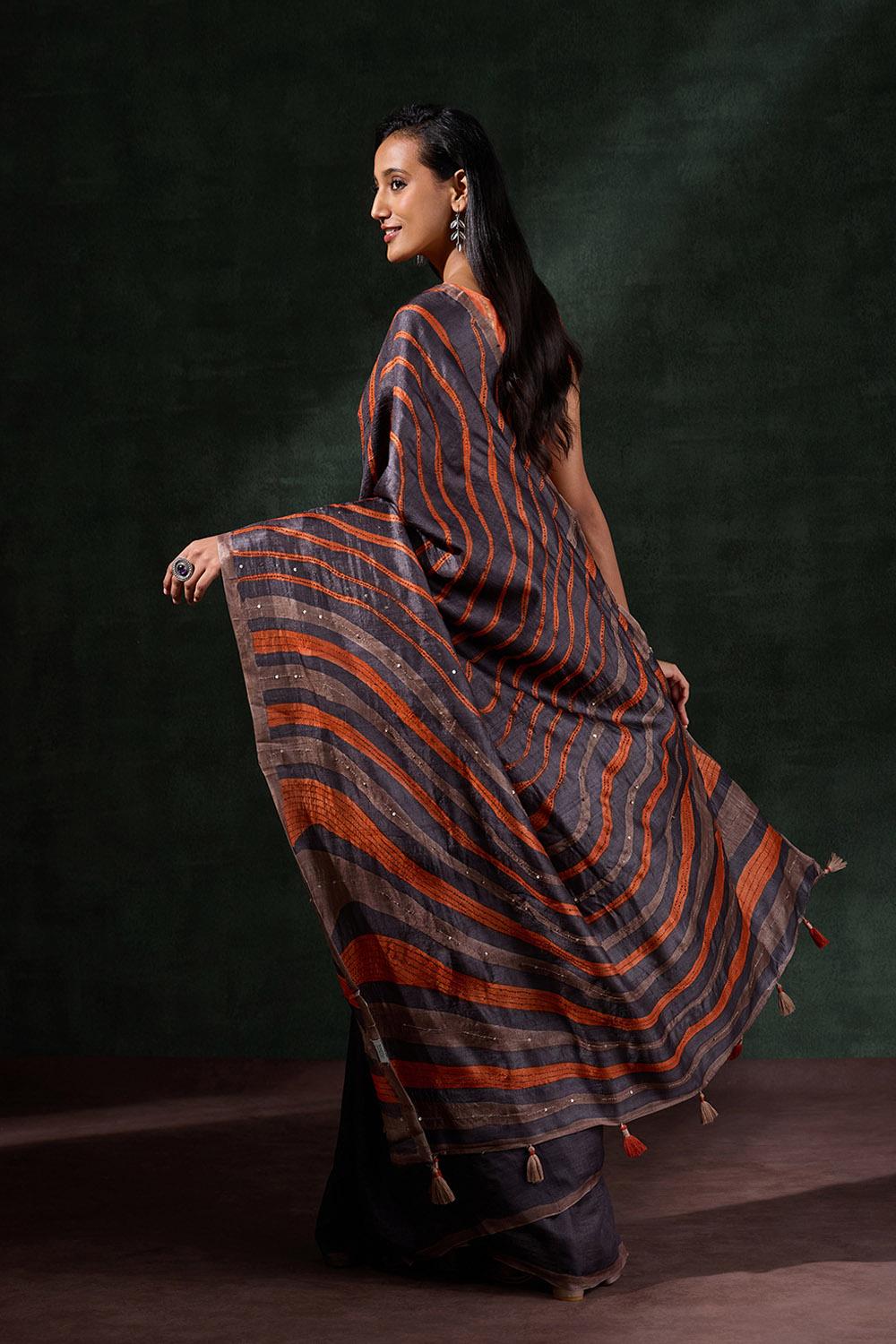 Brown Bengal Tussar Hand Painted Saree